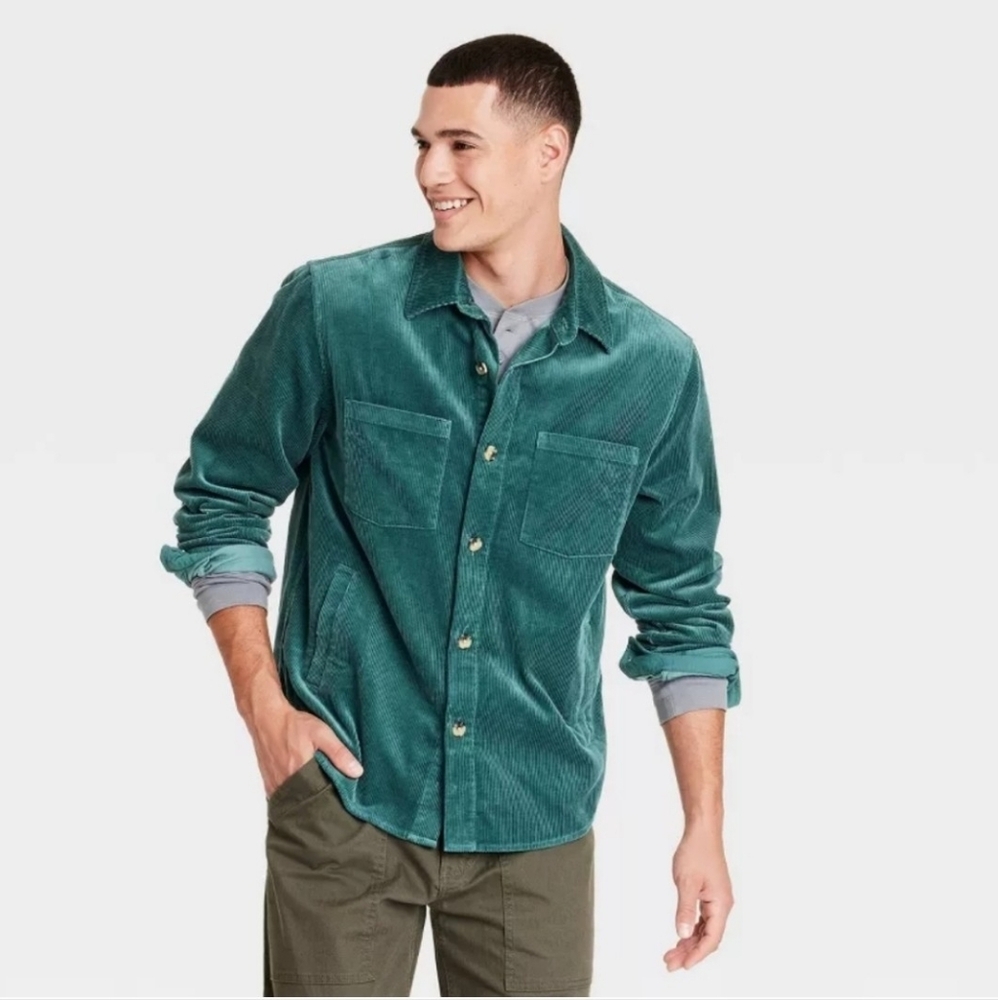 NWT Goodfellow & Co Mid-Weight Corduroy Long Sleeve Button-Down Shirt in Green